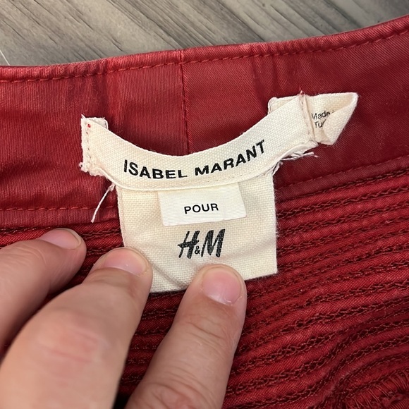 ISABEL MARANT POUR H&M RED WAXED MOTO BIKER PANTS SIZE 6 - Picture 8 of 16